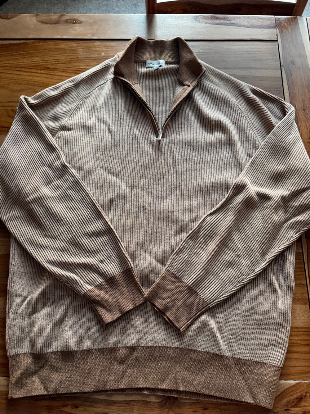 Peter Millar Men's Zip-Neck Ribbed Sweater in Light Brown